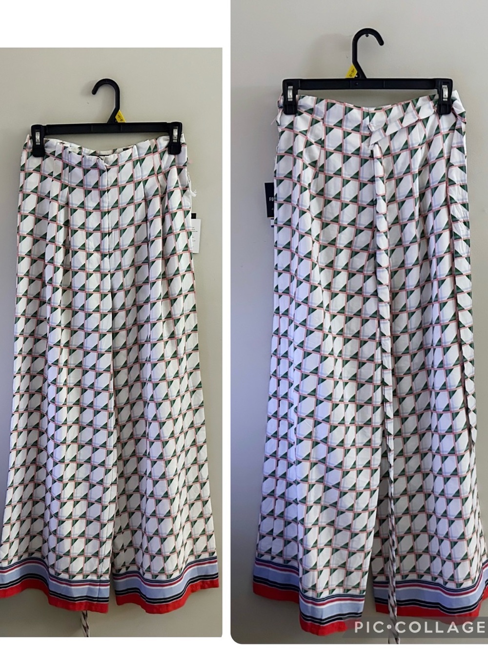 Forever 21 White Wide-Leg Geometric Print Palazzo Pants Boho Hippie Fairy